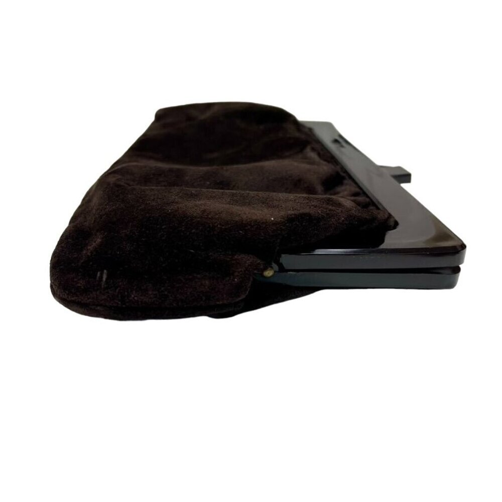 Hutzler's Baltimore Black Suede Clutch Purse with Bakelite Frame Made in Italy - Picture 10 of 10